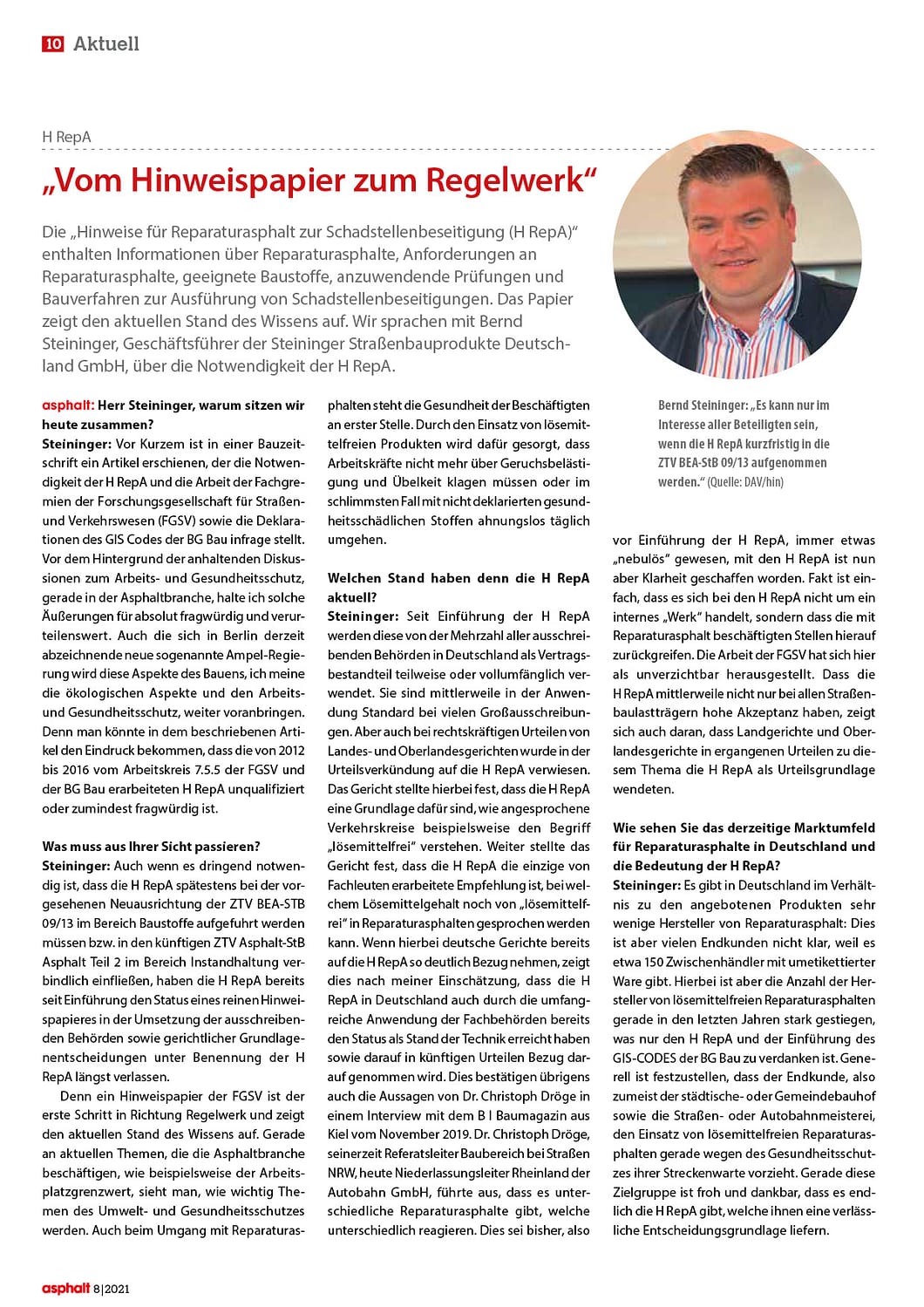 Fachartikel 2021 STEININGER Im ASPHALT MAGAZIN HRepA Umwelt 2